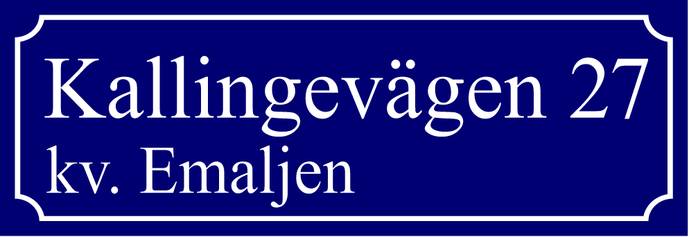 Kvartersskilt Blå, Times regular / Fransk