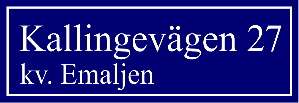 Kvartersskilt Blå, Times regular / Lige