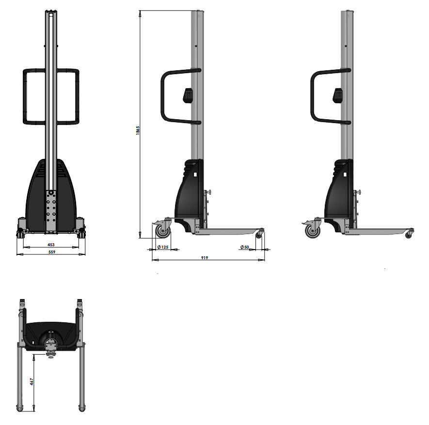 Lyftvagn Newton 100, Maxlast: 100 kg / Lyfthöjd: 1535 mm - 2