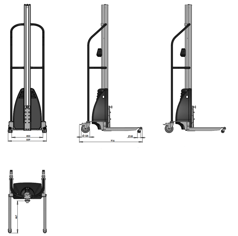 Lyftvagn Newton 150, Maxlast: 150 kg / Lyfthöjd: 1735 mm - 2