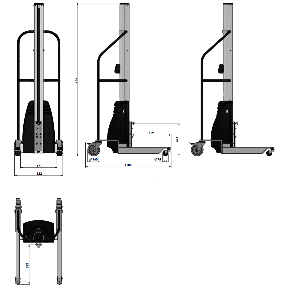 Lyftvagn Newton 250, Maxlast: 250 kg / Lyfthöjd: 1735 mm - 2