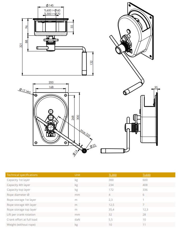 Manuell vinsch Gebuwin TL600 / Maxlast: 600 kg - 2