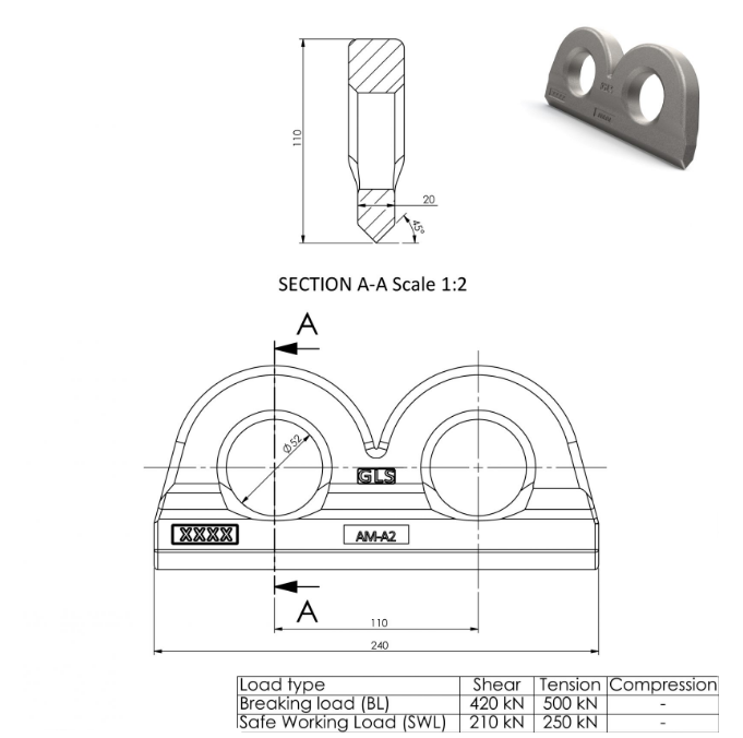 Svetsbar dubbel surrningsögla  /  Max surrningsstyrka: 250 kN - 2