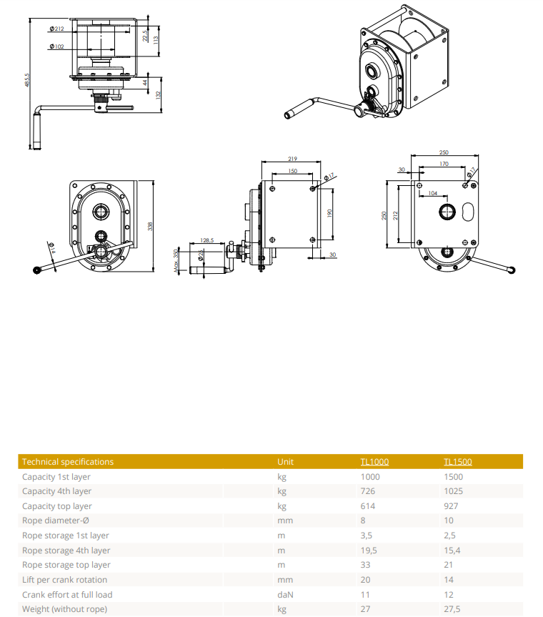 Manuell vinsch Gebuwin TL1500 / Maxlast: 1500 kg - 2