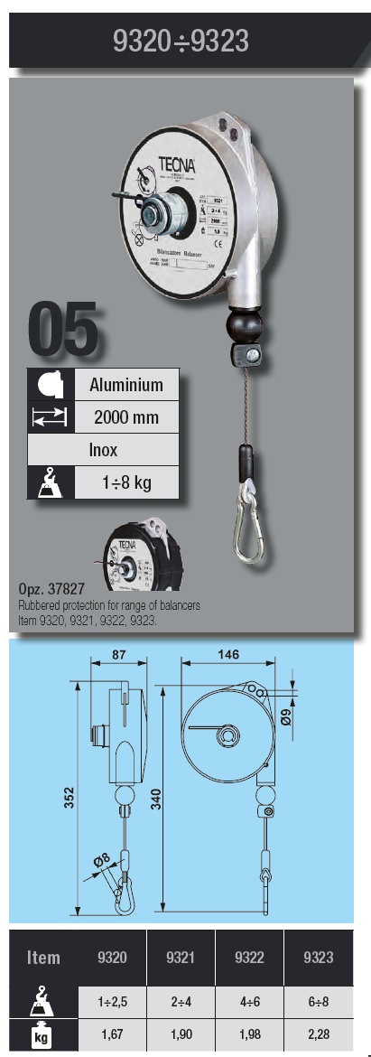 Balansblock fjäderretur 9322 / Maxlast: 4-6 kg - 2