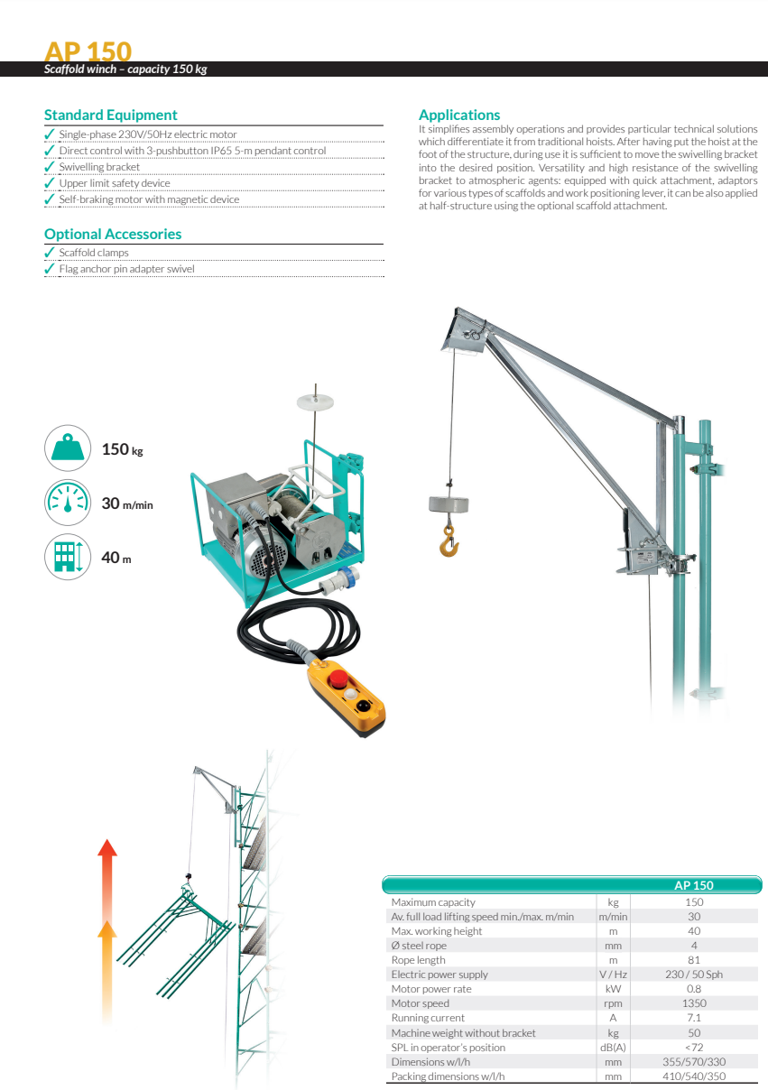 Ställningsvinsch IMER AP 150 / Maxlast: 150 kg (30 m/min) - 2