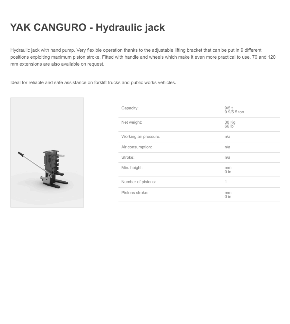 Hydraulisk domkraft YAK Canguro / Maxlast: 9/5 ton ( 5 ton på klacken & 9 ton på toppen) - 2