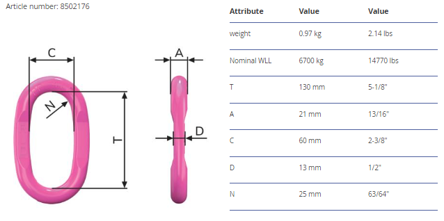 VIP-Oval-link PP-VIP13-B / Maxlast: 6,7 ton - 2