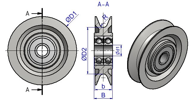 Linhjul förzinkat med kullager Maxlast 1500 kg / Diameter 200 mm - 2