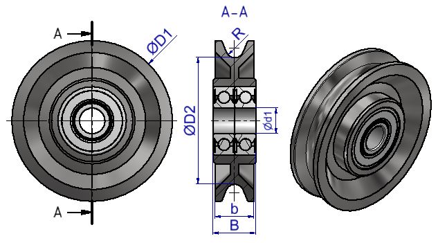 Linhjul rostfritt med kullager Maxlast 100 kg / Diameter 50 - 2