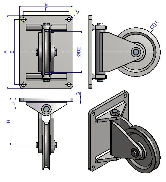 Brytblock ledat förzinkat Maxlast 2000 kg / Diameter 300 mm - 2