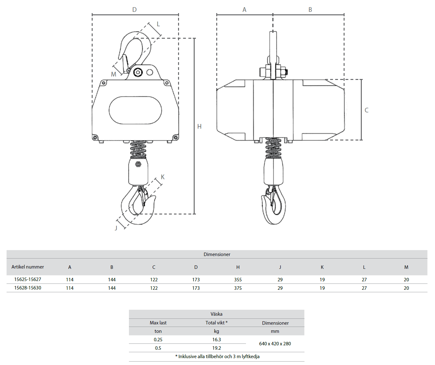 Batteridriven Kättingtelfer, 250 kg / Lyfthöjd: 10 m - 7