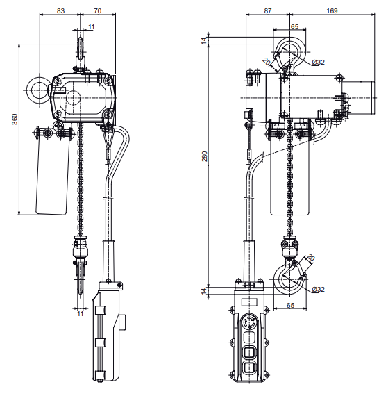 Pelarsvängkran inkl. Beta 230V kättingtelfer Maxlast: 125 kg / armlängd: 2 meter - 3