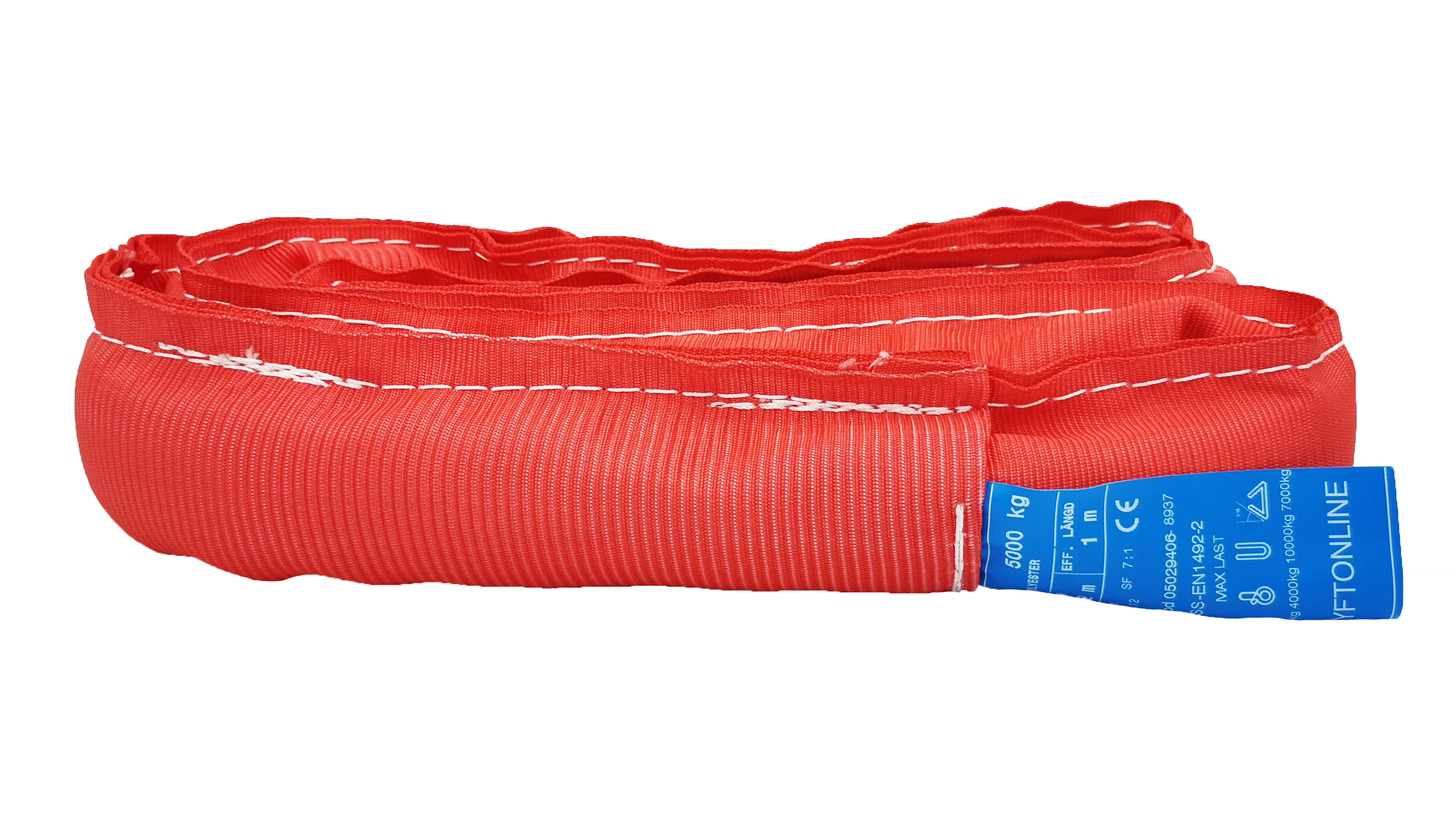 Rundsling Sidsöm Dubbelduk Röd 5 Ton / 1,5 m Effektiv längd