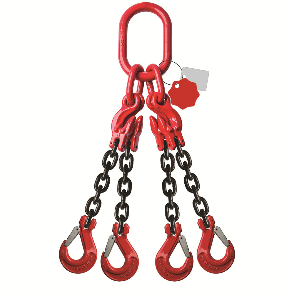 4-Partigt Kättingredskap med inbyggda förkortningskrokar och lastkrokar 16 mm Klass 8, Längd: 3 meter / Maxlast: 17 Ton