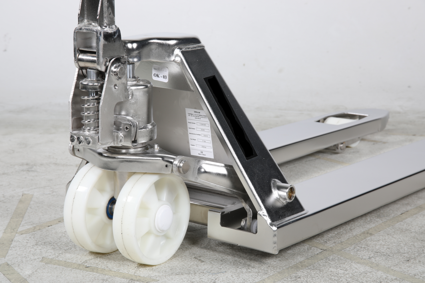 Pallyftare Rostfri (AISI 304) Maxlast: 2500 kg / Gaffellängd: 1150 mm, enkel nylonhjul - 3
