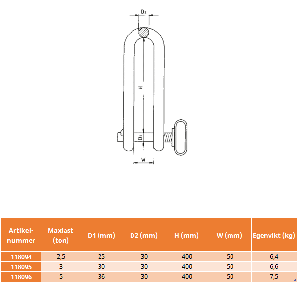 Spontschackel "lång modell" / Maxlast: 2,5 ton - 2