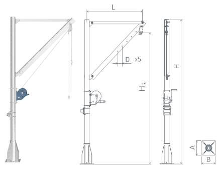 Davit kran / längd: 1200 mm / Maxlast: 300 kg - 2