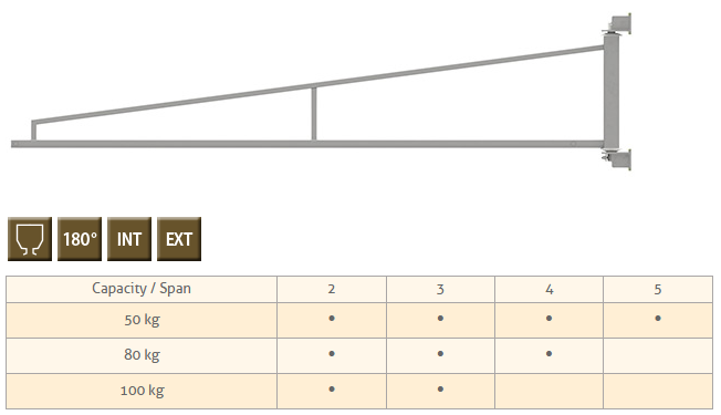 Rostfria väggsvängkranar i 316L, Maxlast: 50-100 kg / armlängd: 2-5 meter - 2