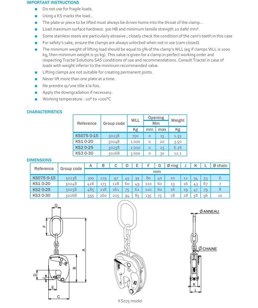 Plåtlyfthandske KS075, Maxlast: 750 kg / gripvidd: 0-15 mm - 3