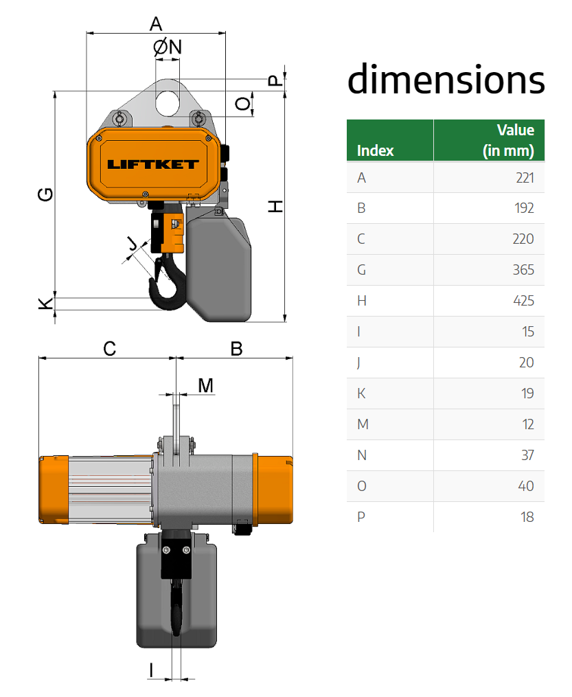 Kättingtelfer Liftket Star, 125 kg (8 m/min) 230 V - 2