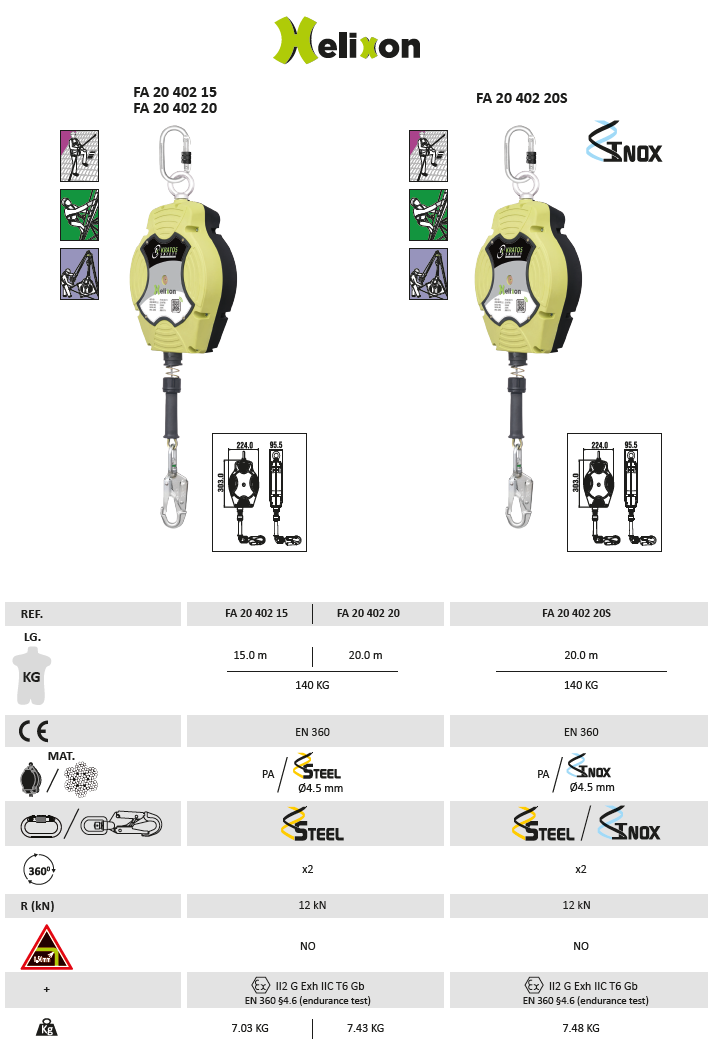 Fallskyddsblock Kratos Safety  med stållina / 20 meter - 2
