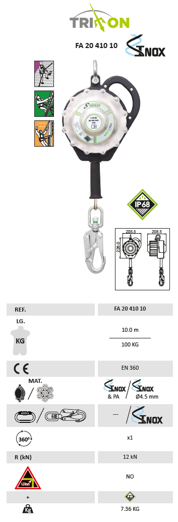 Fallskyddsblock Kratos Safety med rostfri stållina IP68 / 10 meter - 2
