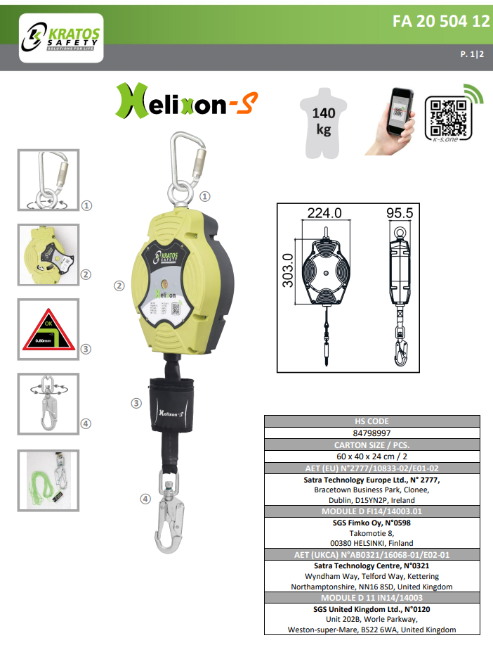 Fallskyddsblock Kratos Safety med band / 12 meter - 2