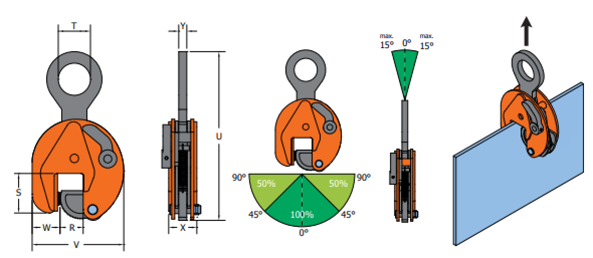 Plåtlyfthandske Pewag Winner VCW för vertikala lyft, Gripvidd 0-76 mm / Maxlast: 17 Ton - 2