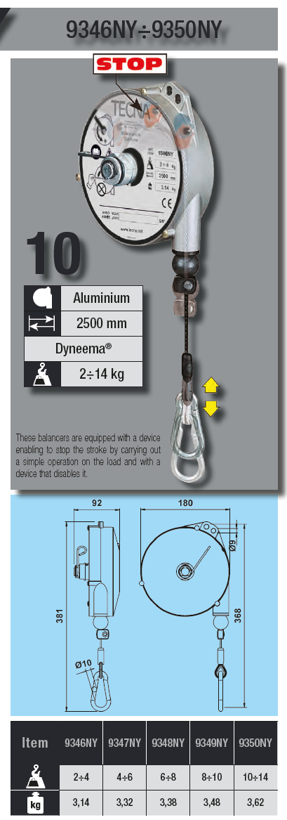 Balansblock fjäderretur med spärrfunktion 9347NY / Maxlast: 4-6 kg - 2