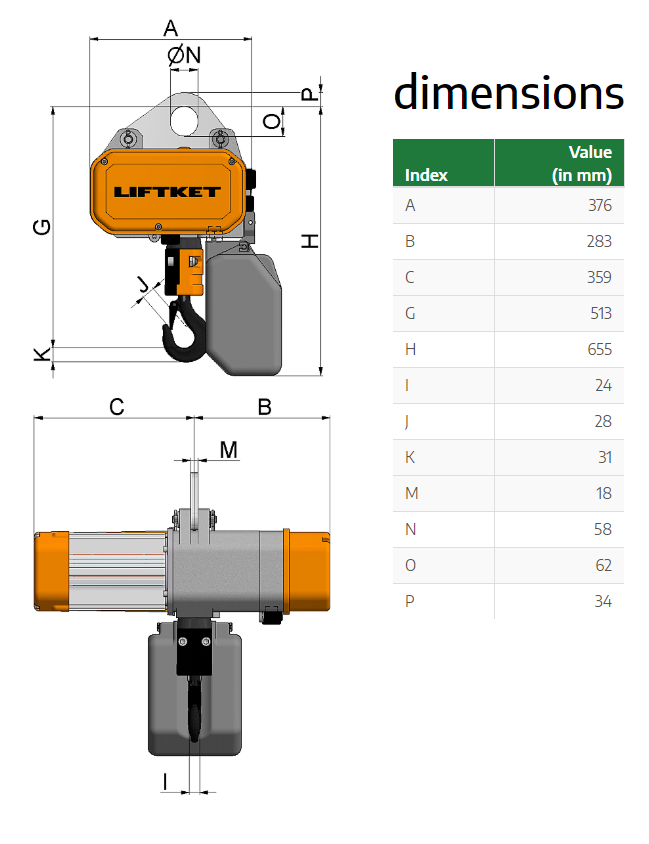 Kättingtelfer Liftket Star, 1600 kg (8/2 m/min) - 2