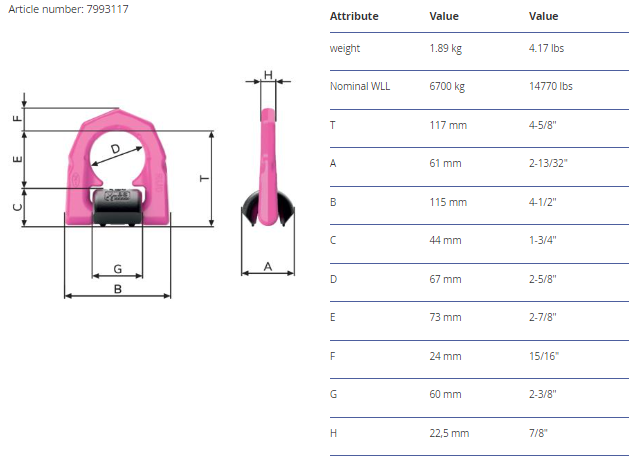 Svetsbar lyftögla RUD VLBS / Maxlast: 6,7 Ton - 3