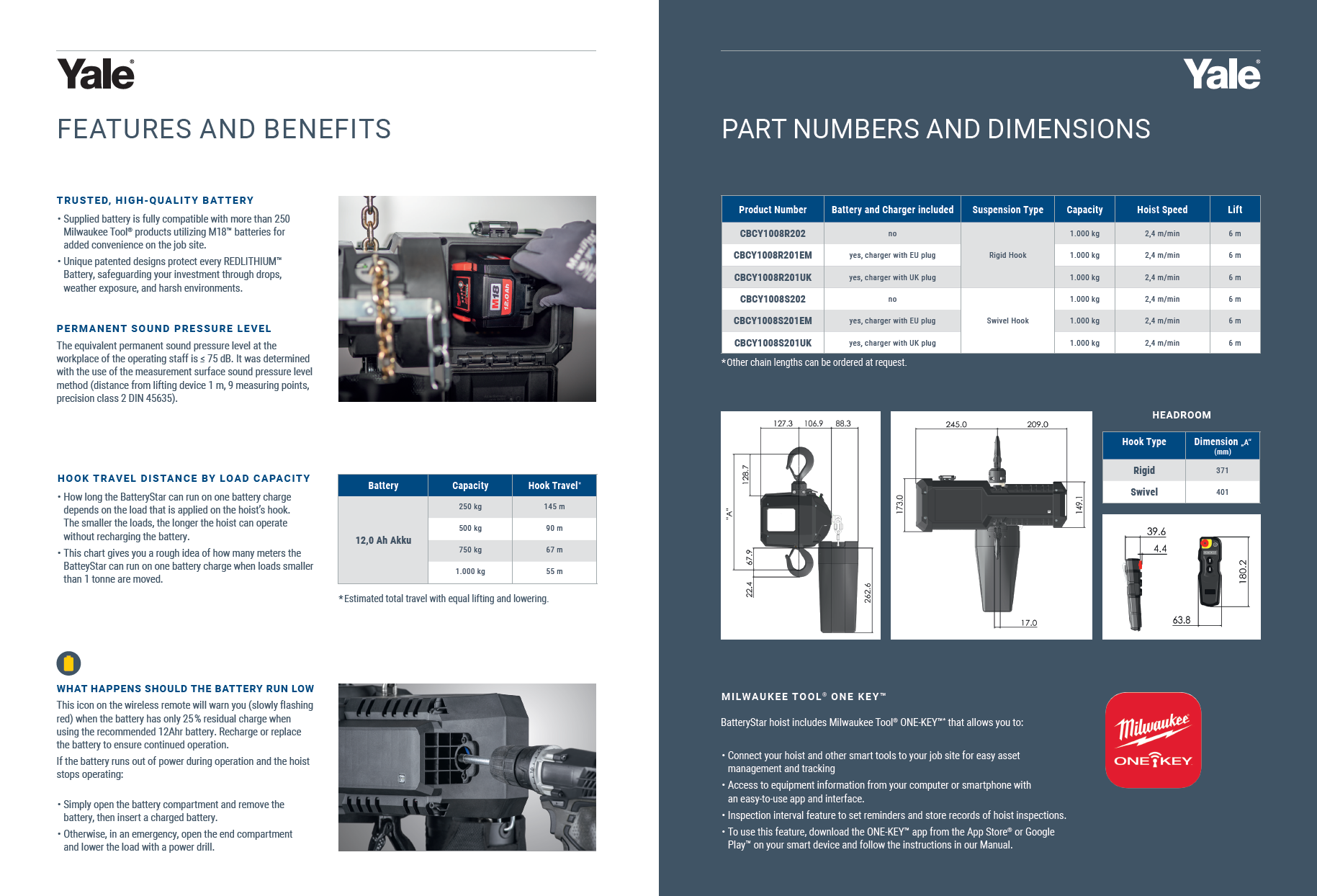 Batteridriven kättingtelfer Yale  BatteryStar / Maxlast: 1000 kg (Basic kit) - 4