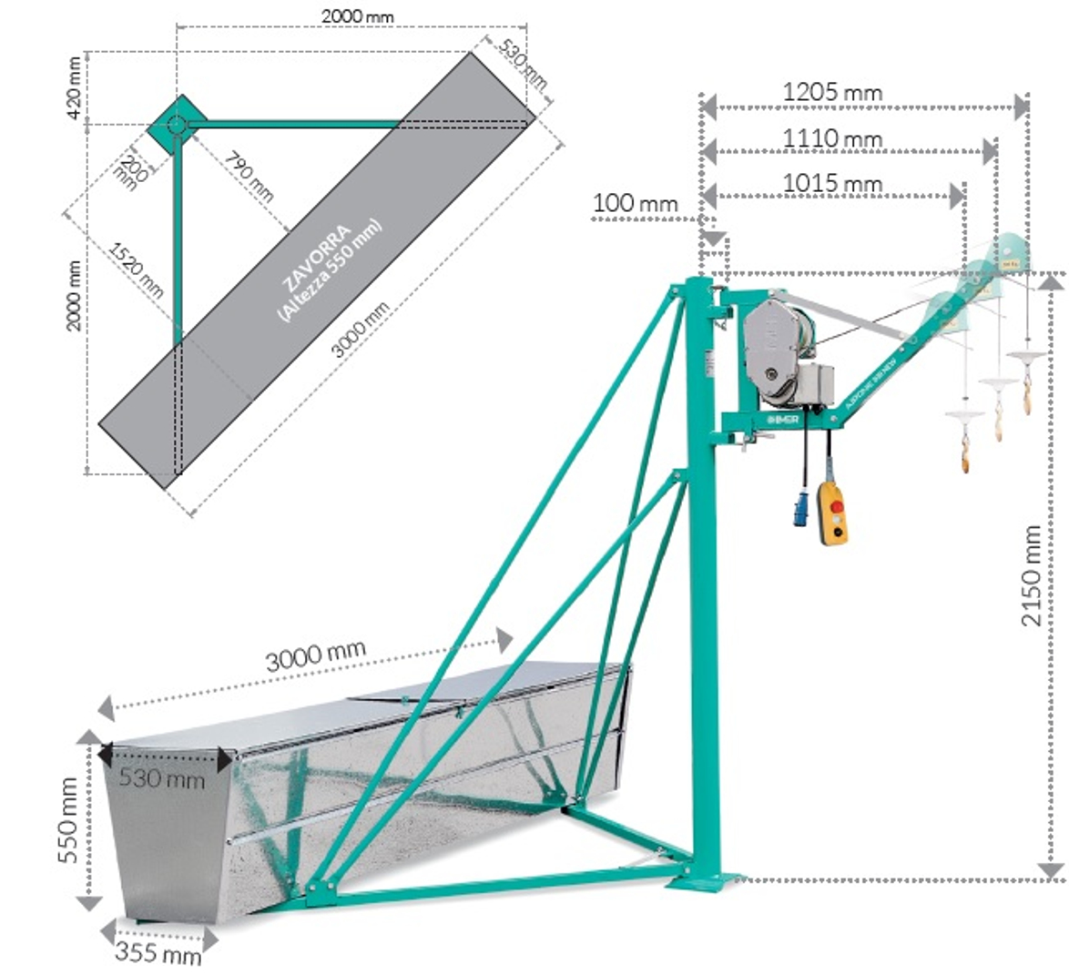 Pelare med stag för IMER vinsch  AIRONE 300 / Maxlast: 300 kg (med motvikt)