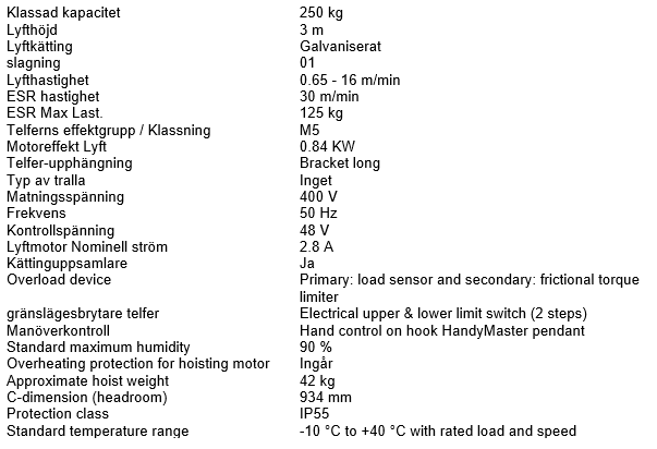 Kättingtelfer SWF Handymaster, Maxlast: 250 kg / Lyfthöjd: 3 meter / Lyfthastighet: 0,65-16 m/min - 4
