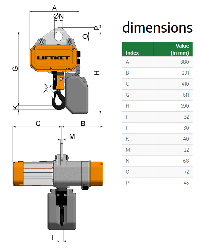 Kättingtelfer Liftket Star, 2500 kg (10/2,5 m/min) - 2
