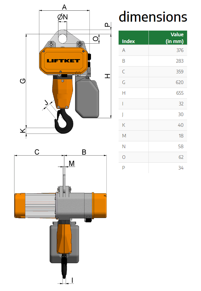Kättingtelfer Liftket Star, 3200 kg (4/1 m/min) - 2