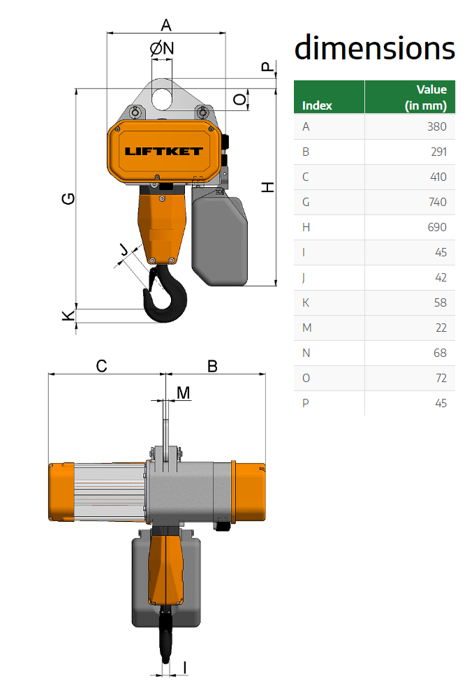 Kättingtelfer Liftket Star, 5000 kg (5/1,25 m/min) - 2