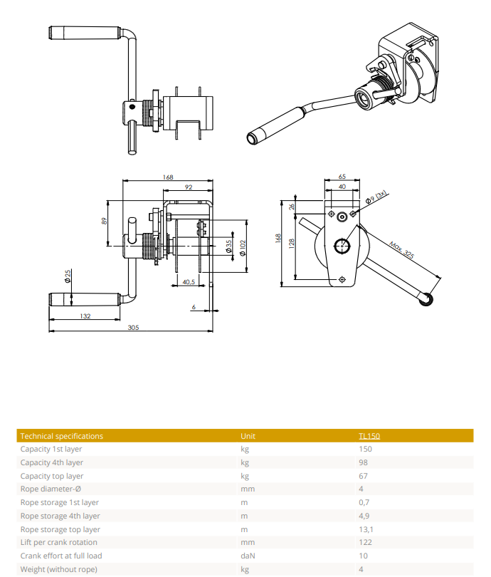 Manuell vinsch Gebuwin TL150 / Maxlast: 150 kg - 2