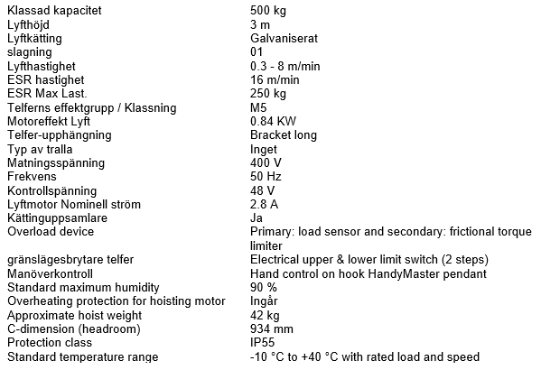 Kättingtelfer SWF Handymaster, Maxlast: 500 kg / Lyfthöjd: 3 meter / Lyfthastighet: 0,3-8 m/min - 4