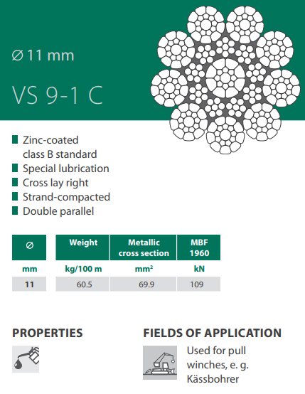 Stållina VS 9-1 C / Lindiameter 11 mm / 1960 kN - 2