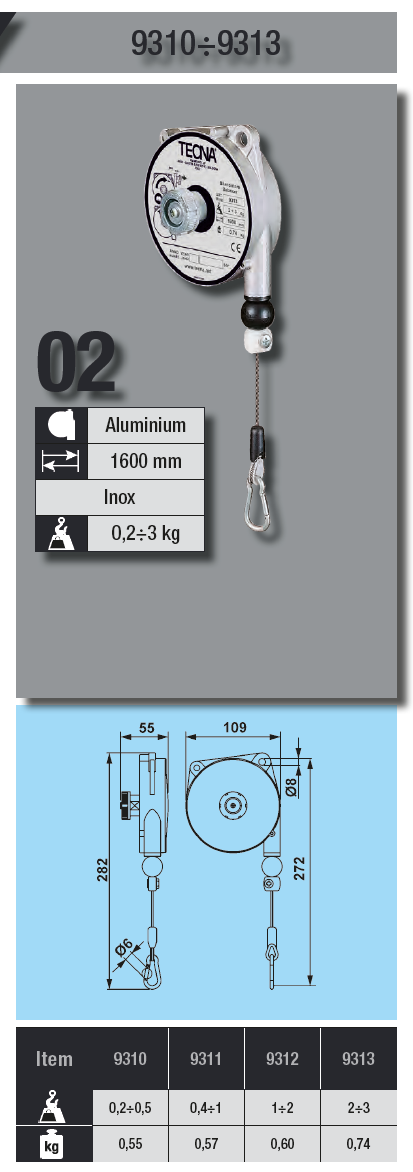 Balansblock fjäderretur 9313 / Maxlast: 2-3 kg - 2