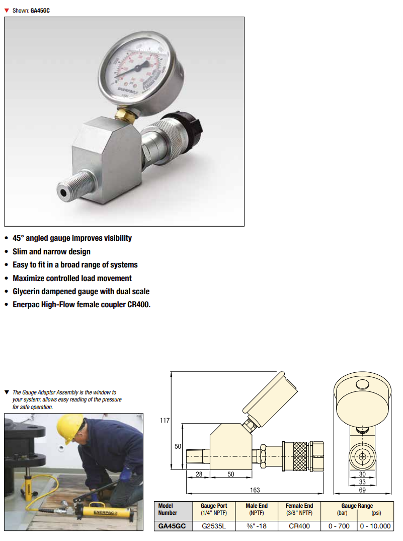 Enerpac 45° Manometeradapteranordning GA45GC - 2