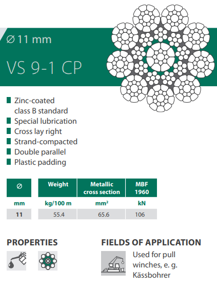 Stållina VS 9-1 CP / Lindiameter 11 mm / 1960 kN - 2