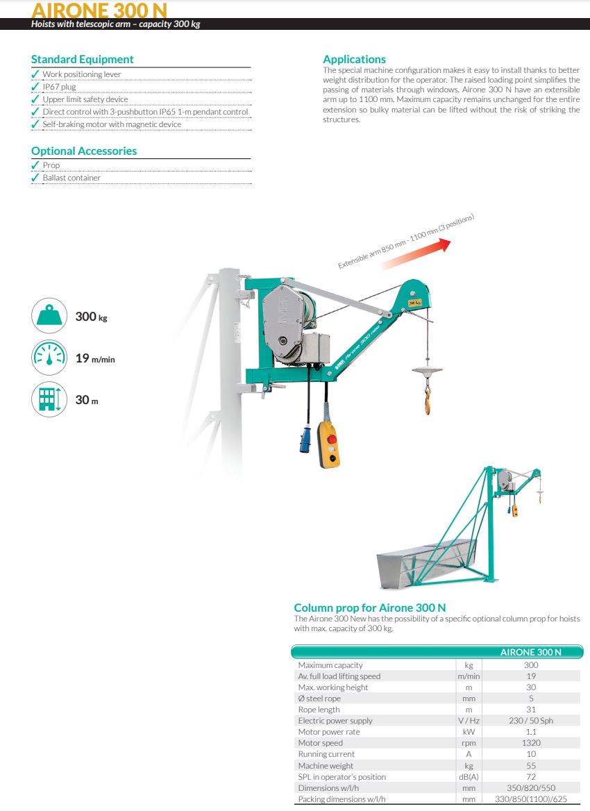 Ställningsvinsch IMER AIRONE 300 N / Maxlast: 300 kg (19 m/min) - 2