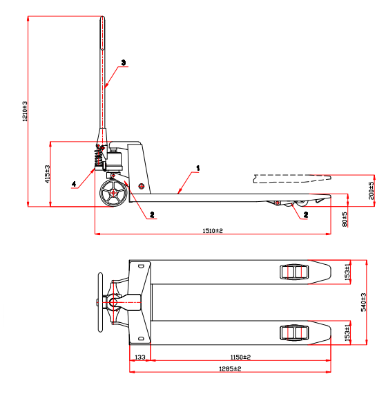 Pallyftare  Maxlast: 2500 kg / Gaffellängd: 1150 mm, dubbel PU-hjul - 3