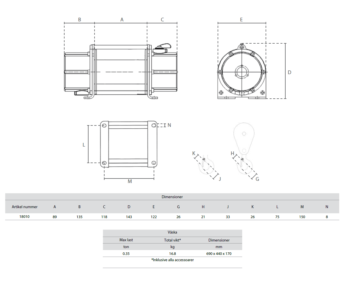 Batterivinsch, Max dragkraft: 350 kg (4 m/min) - 6