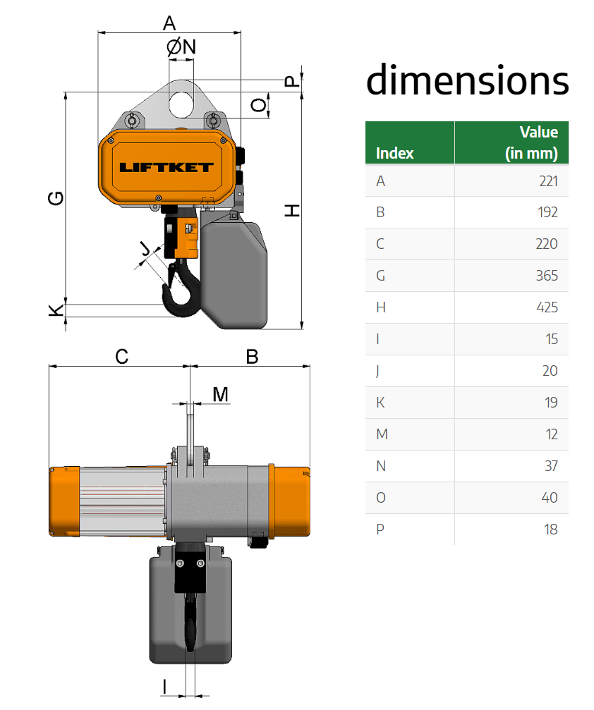 Kättingtelfer Liftket Star, 250 kg (8 m/min) 230 V - 2