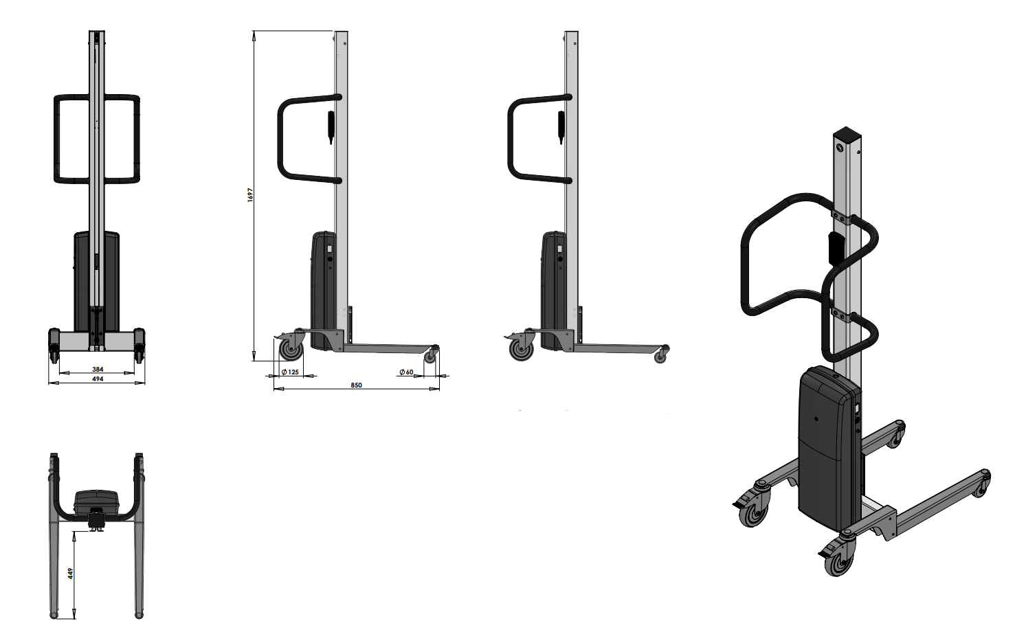 Lyftvagn Newton 70, Maxlast: 70 kg / Lyfthöjd: 1535 mm - 3
