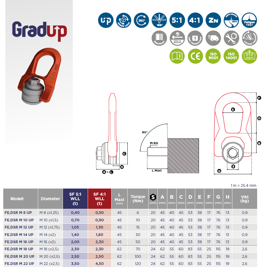 Lyftögla Codipro FE.DSR M14 UP / Maxlast: 1,8 Ton - 2